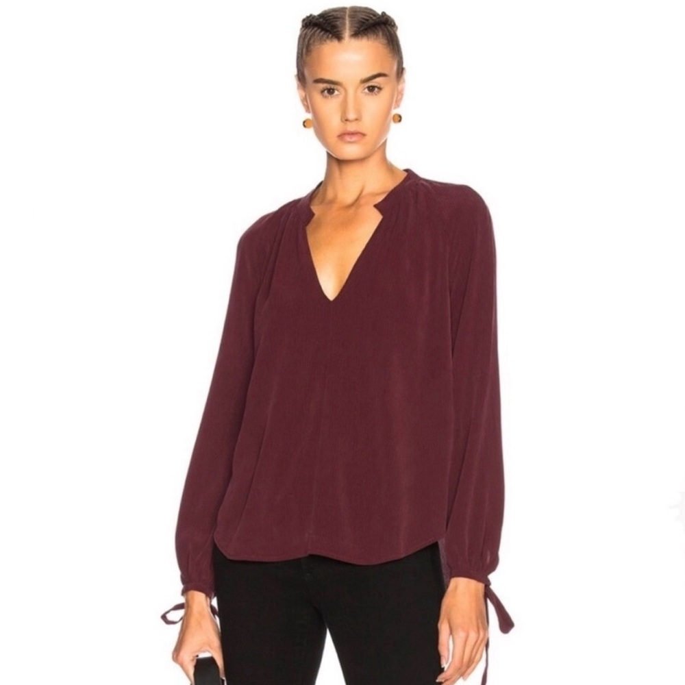 AG Adriano Goldschmied Deep Red V-Neck Blouse